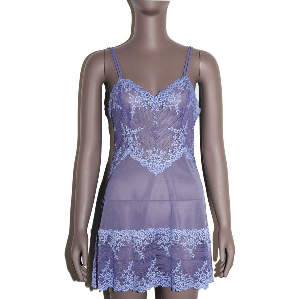 Wacoal Blue Sheer Mesh Floral Bodycon Short Slip Dress‎ Lingerie Medium